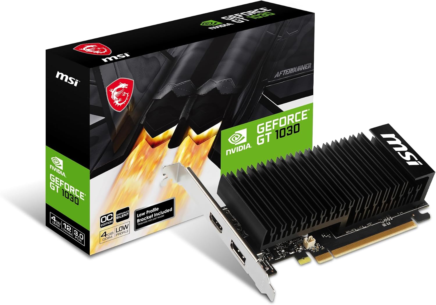 MSI GeForce GT 1030 4GHD4 LP OC Gaming Graphics Card - 4GB GDDR4, 2100 MHz, PCI Express 3.0 x16, 64 bit, DP, HDMI