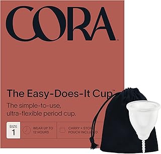Cora Menstrual Period Cup | Comfortable, Easy to Use | Soft, Medical Grade Silicone | Flexible Fit | Leak Protection, Foldable, Sustainable, Reusable Alternative to Tampons/Pads (Size 1)