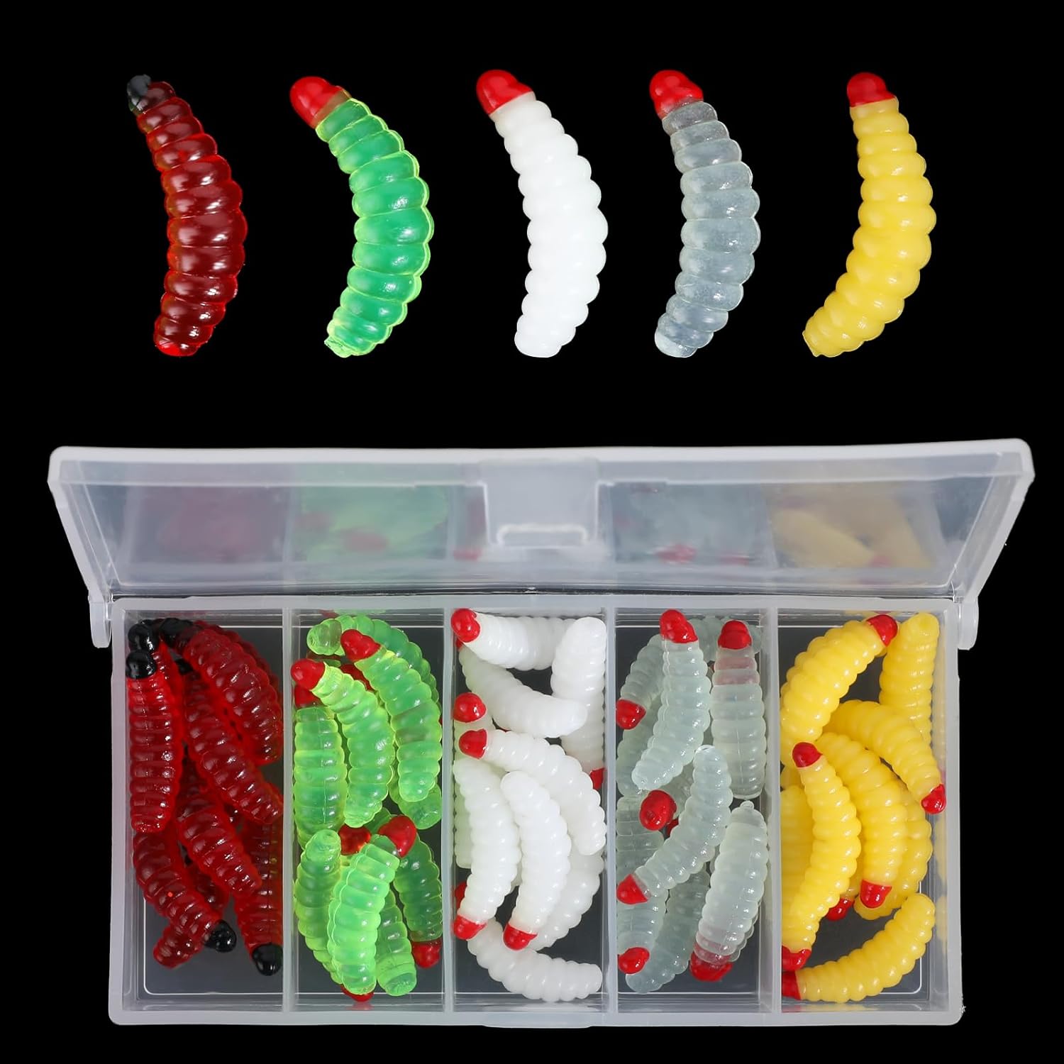 Giantree 50 Pcs Soft Silicone Maggot Worm Fishing Bait - Fake Bread Worms for Fresh Water Trout Fishing Lures