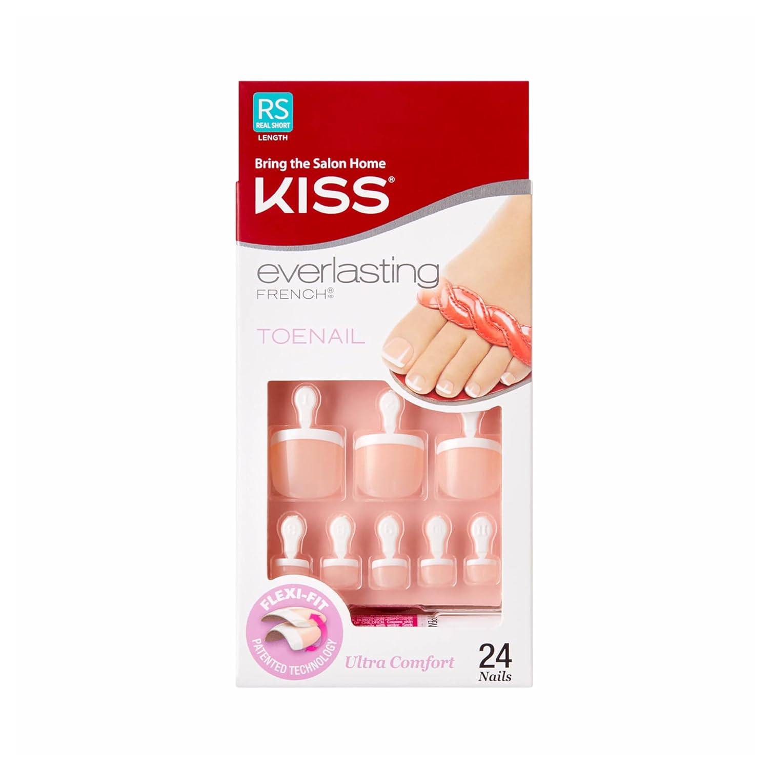KISS Everlasting, Press On Toenails, Nail Glue Included, 'Limitless', Beige, Real Short Size, Squoval Shape, Includes 24 Nails, 2g Glue, 1 Manicure Stick, 1 Mini file