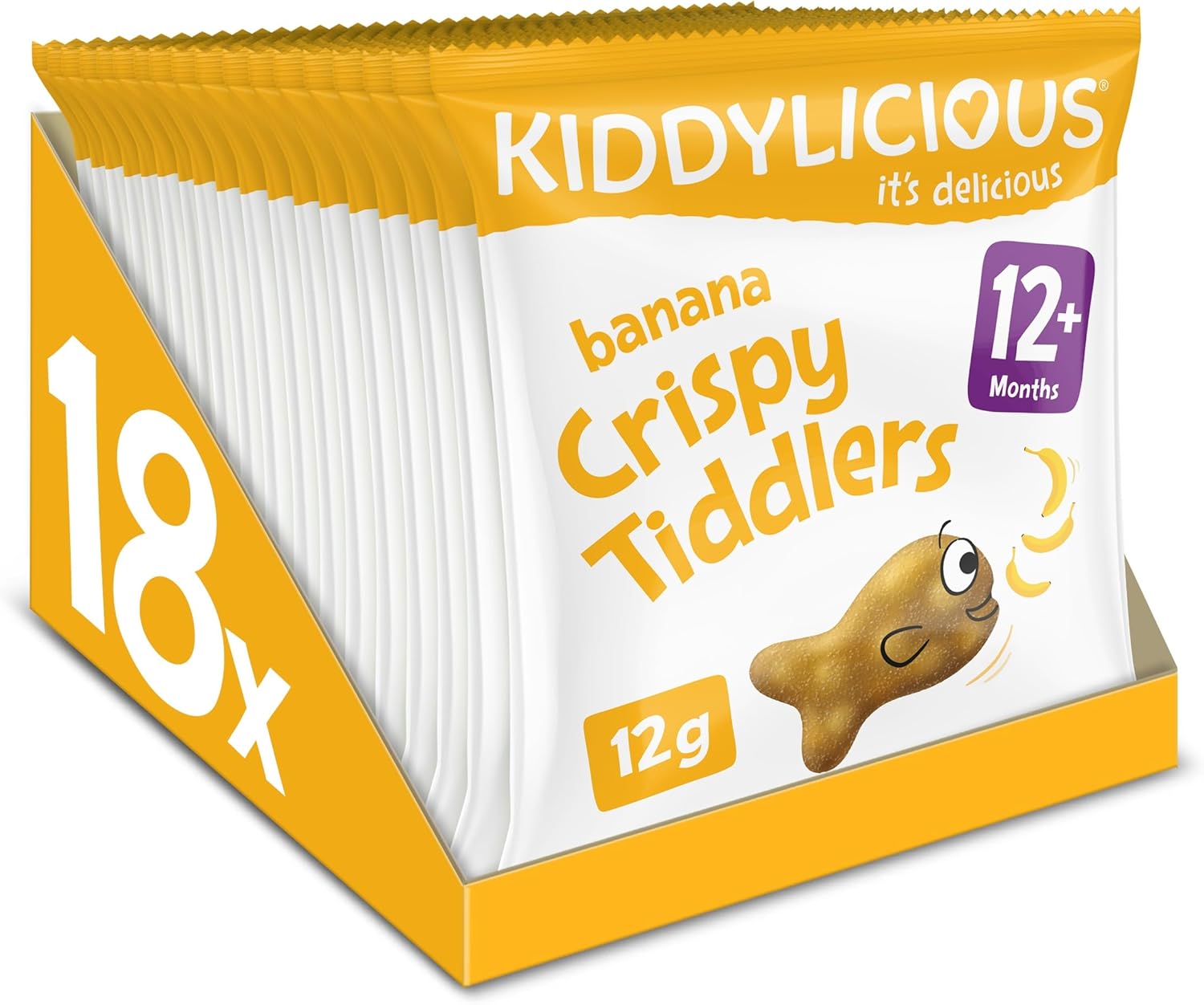 Kiddylicious Banana Crispy Tiddlers - Delicious Real Fruit Treat for Kids - Suitable for 12+ Months - 18 Packs