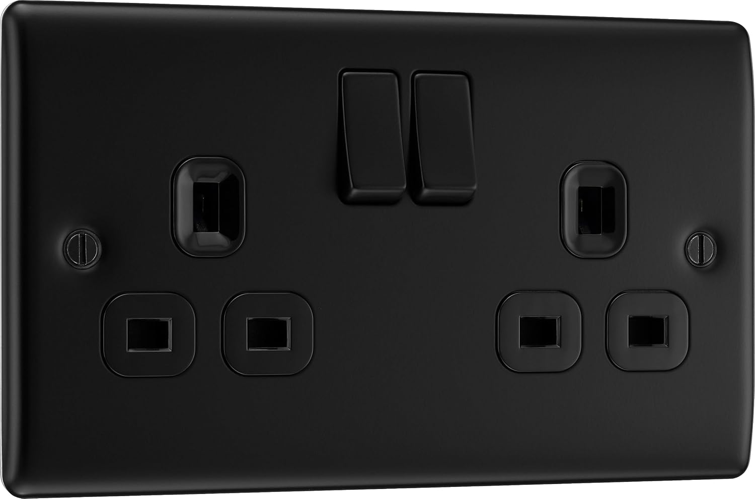 BG Electrical Double Switched Power Plug Wall Socket, Nexus Metal, Matt Black, 13A, NFB22B