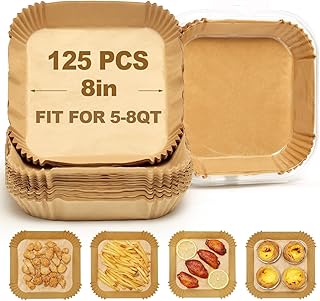 Air Fryer Liners Disposable, 8 inch Air Fryer Parchment Paper Compatible with COSORI/InstantPot 5-8 QT Air Fryer Oil-Resistant, Resistant to 428°F, Clean in One Second, Reinforced, 125pcs