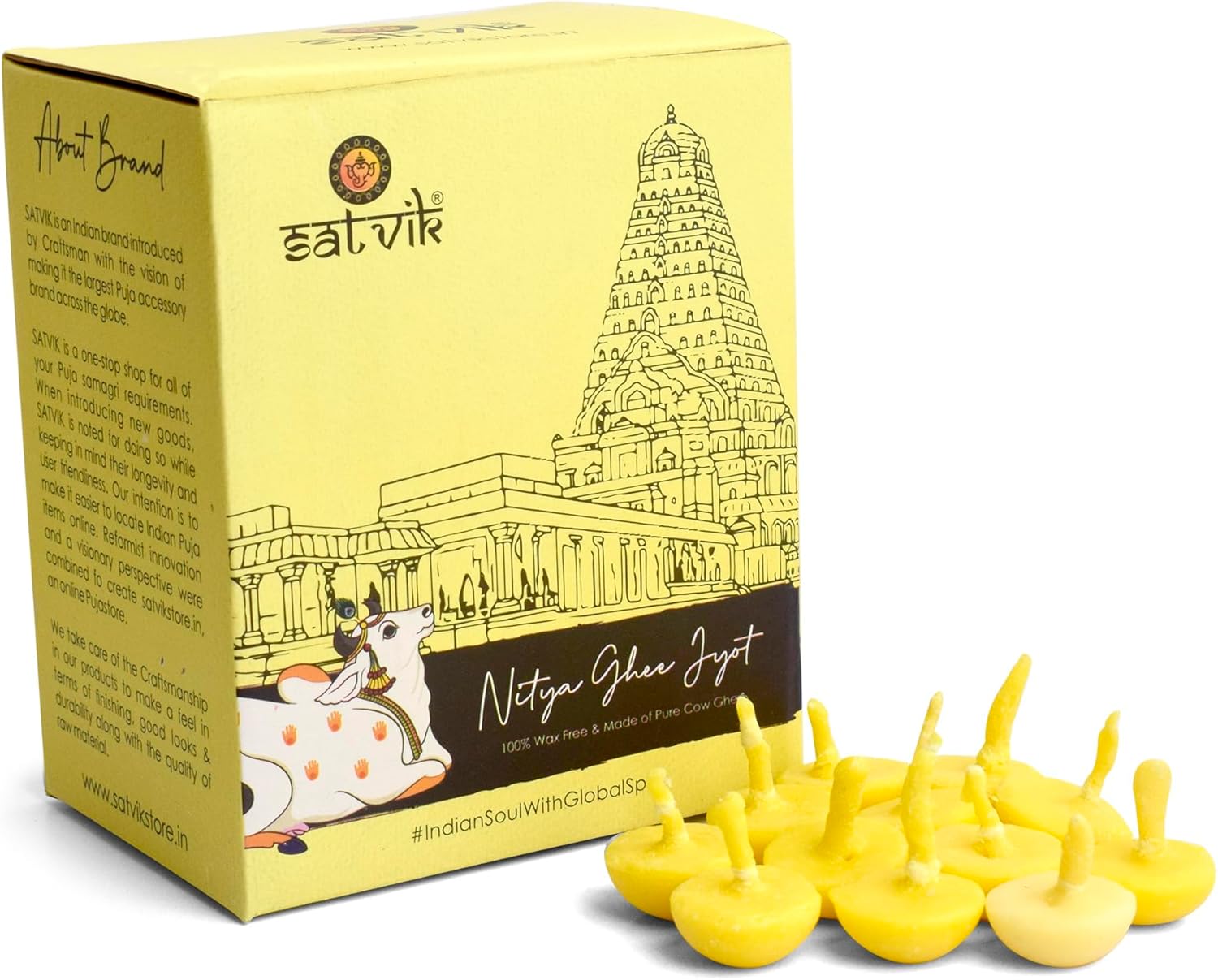 Satvik Pure 100 Pcs Cow Ghee Wicks Readymade Cow Ghee Cotton Wicks Diya/Ghee Diya/Puja Batti for Your Daily Pujan Essential (Upto 30 Mins Time)