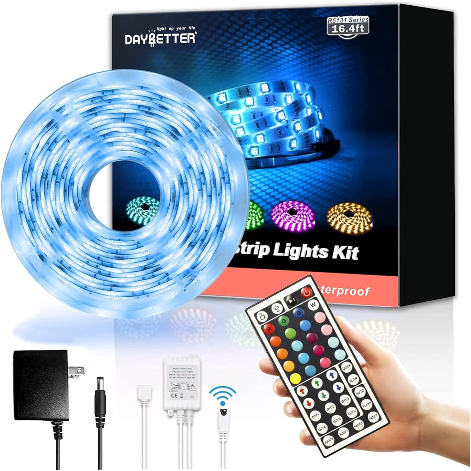 DAYBETTER Led Strip Lights 16.4ft Waterproof Color Changing Led Lights with Remote Controller