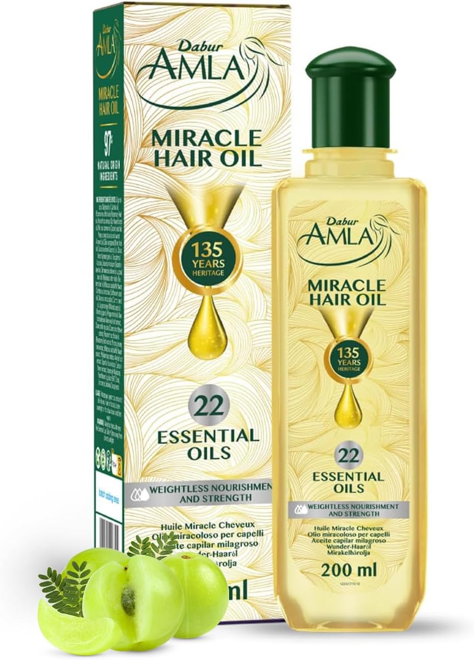 Dabur Amla Miracle Hair Oil | Weightless | For Nourishment and Strength | 97% Natural Ingredients | Infused with 22 Oils for Root-to-Tip Care