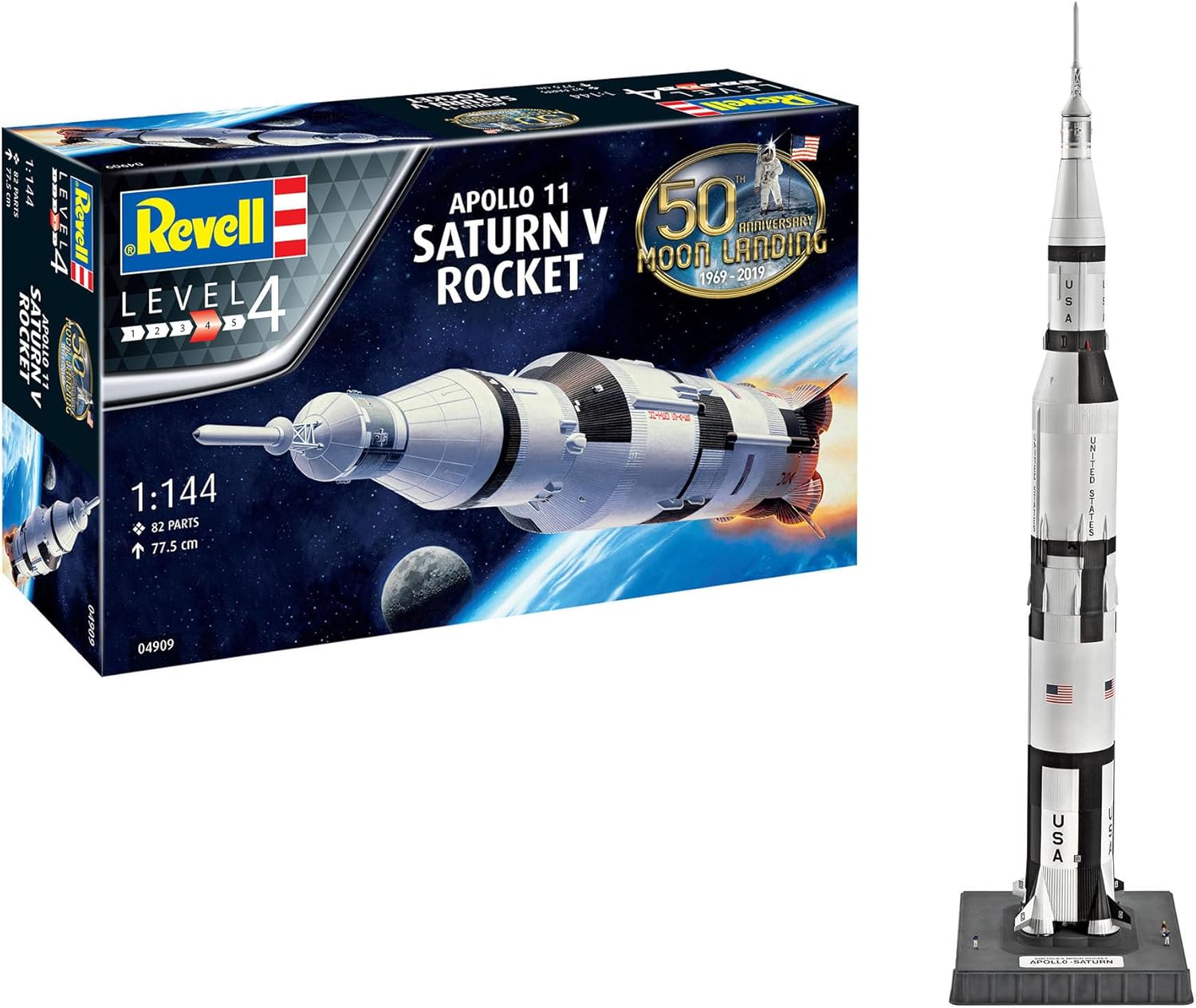 Revell 04909 Apollo Saturn V 1:144 Scale Unbuilt/Unpainted Plastic Model Kit , 77.5 cm length