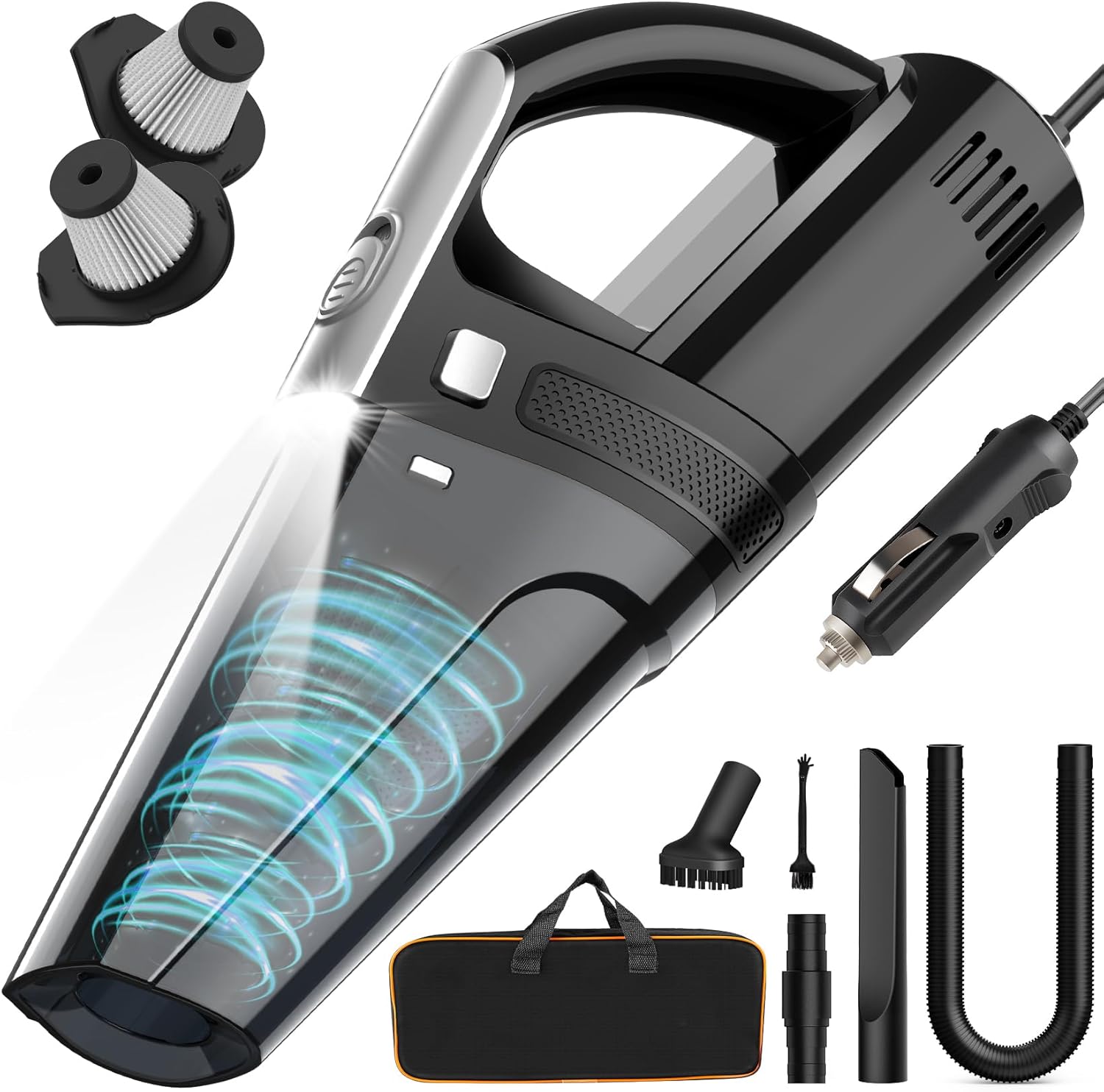 Car Vacuum, Portable Vacuum Cleaner with Powerful 7000PA Suction, DC 12V Power 16.4Ft Cord Wired Vacuum Cleaner, LED Light, Car Accessories for Men/Women