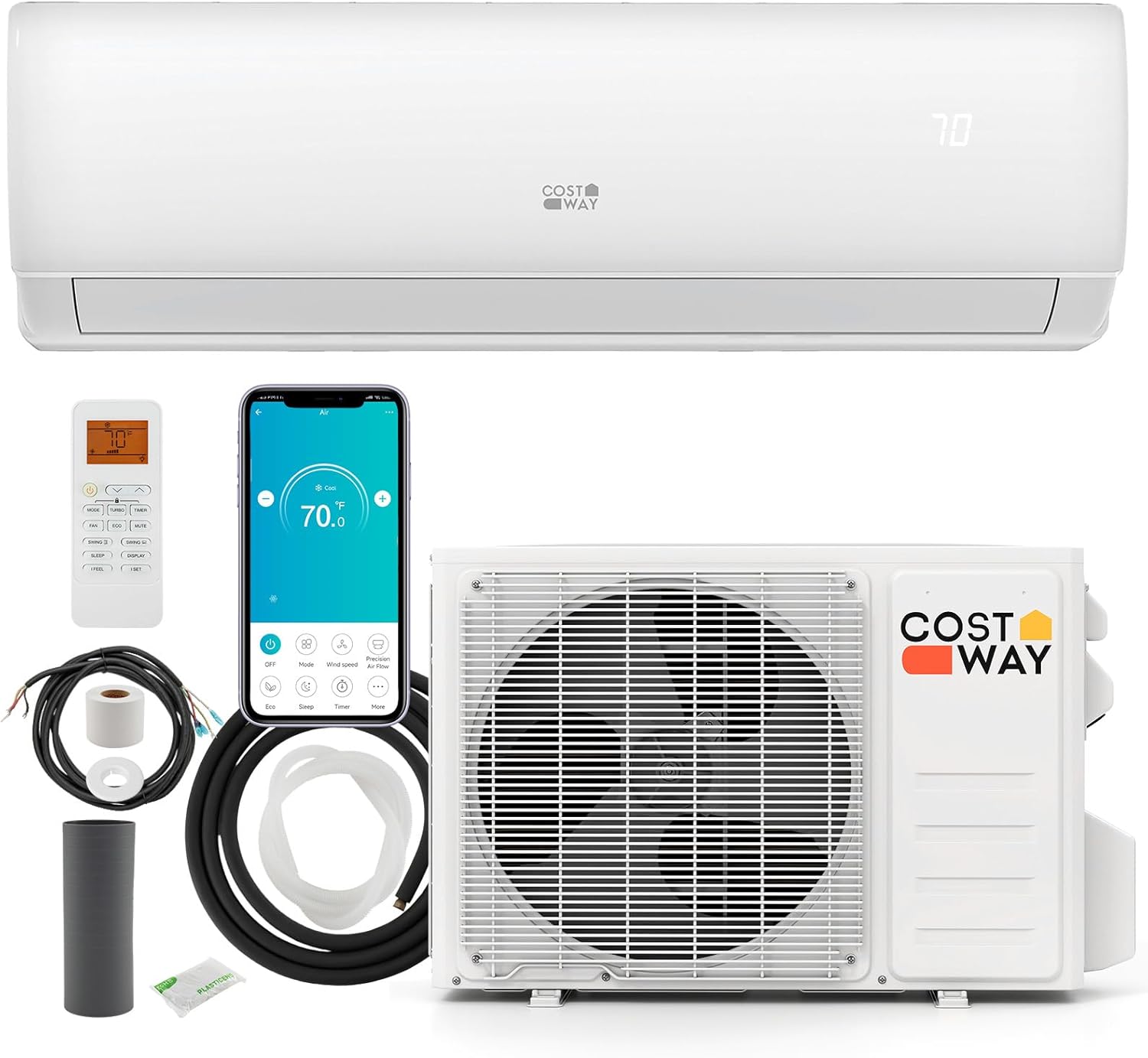 COSTWAY 11500 BTU Mini Split Air Conditioner, 115V 17 SEER2 Wifi Enabled Inverter Air Conditioner & Heater Pump System Cools Up to 750 Sq. Ft, Work with Alexa,13ft Installation Kit Included