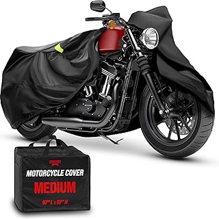 Badass Moto Ultimate Motorcycle Cover Waterproof Outdoor, Heavy Duty Motorcycle Cover for Harleys - Motorcycle Sun Cover, Fits Harley Davidson Motorcycle Covers, Street or Sportbike Cover - Medium