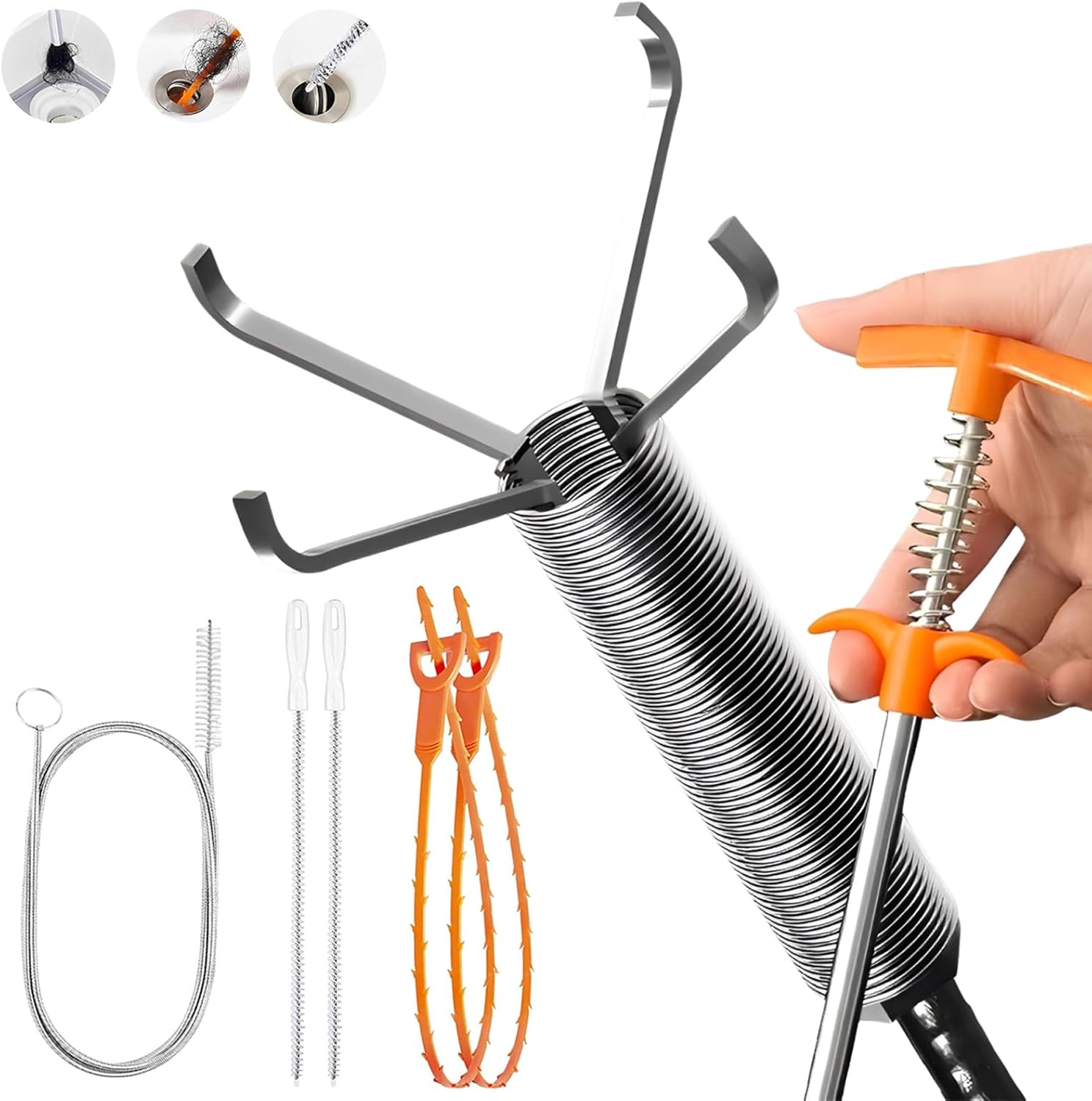 Drain Snake Hair Drain Clog Remover Tool Set, Flexible Grabber Claw Pick Up Reacher Tool, Sink Drain Cleaner for Toilet Sewer Shower Kitchen Bathroom Tub Clogged Drains Opener Cleaning Tool