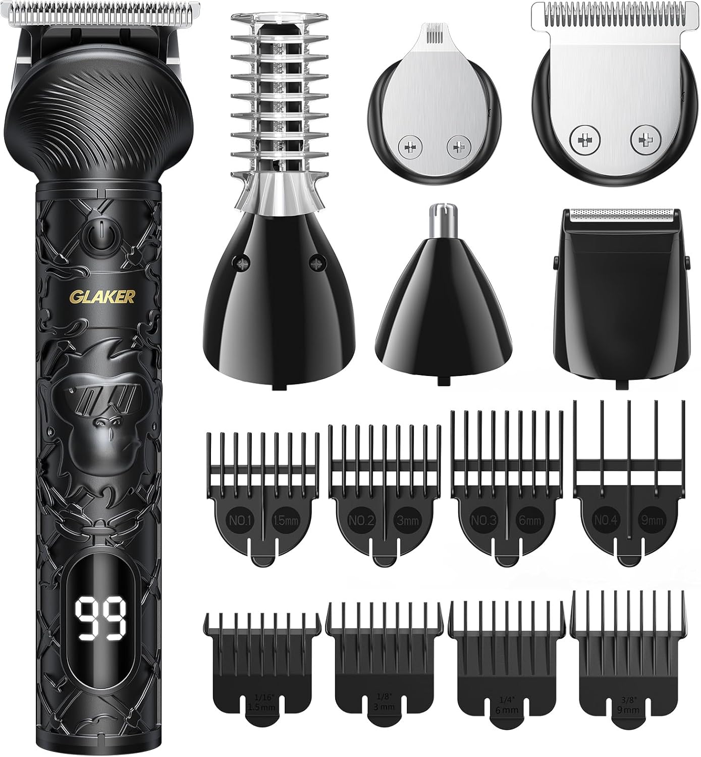 GLAKER Beard Trimmer for Men, Electric Razor for Body, Face, Mustache, Ear, Nose Hair Trimmer, Cordless Hair Clippers 17 Pieces 6-in-1 Shavers for Mens Grooming Kit, Gifts for Men