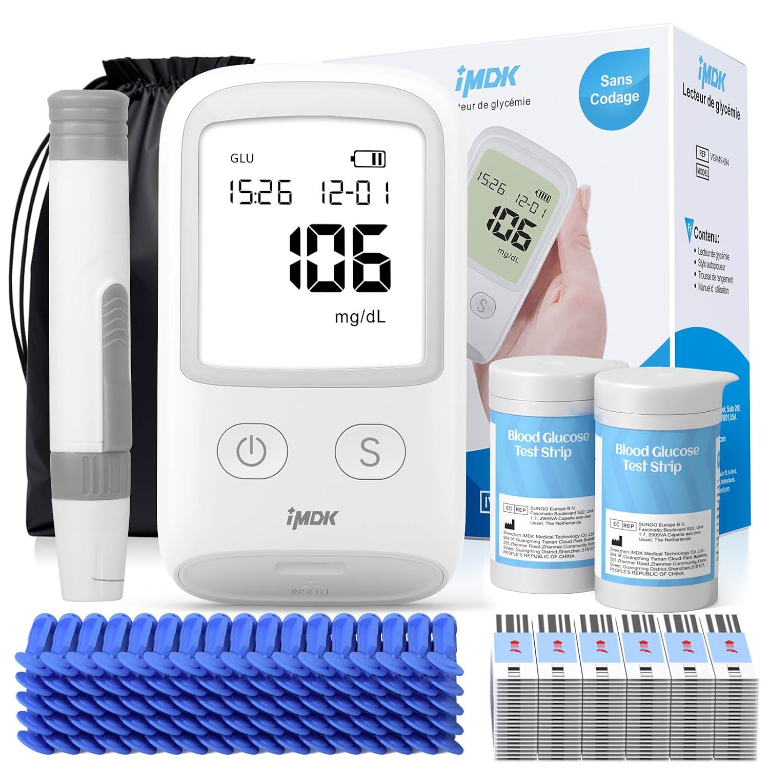 IMDK Blood Glucose Monitor Kit, Clinically Accurate Blood Sugar Test Kit with 100 Glucometer Strips, 100 Lancets and 1 Lancing Devices, No Coding Required & Large Screen