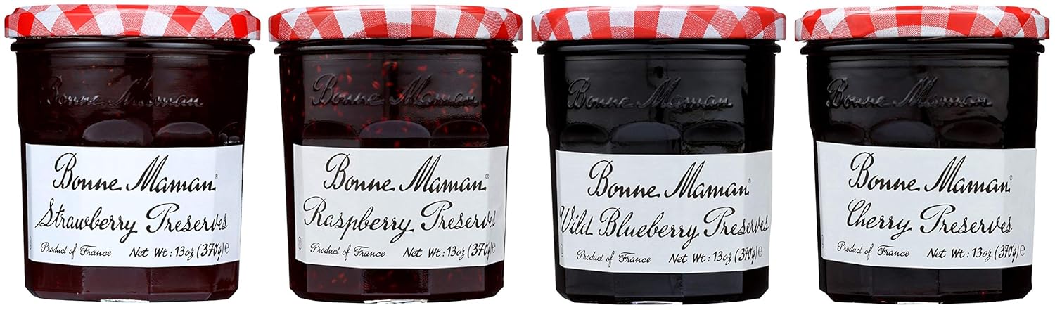 Bonne Maman Preserves, Variety Pack (Strawberry, Raspberry, Wild Blueberry, Cherry), 13 Ounce Jars (Pack of 4)