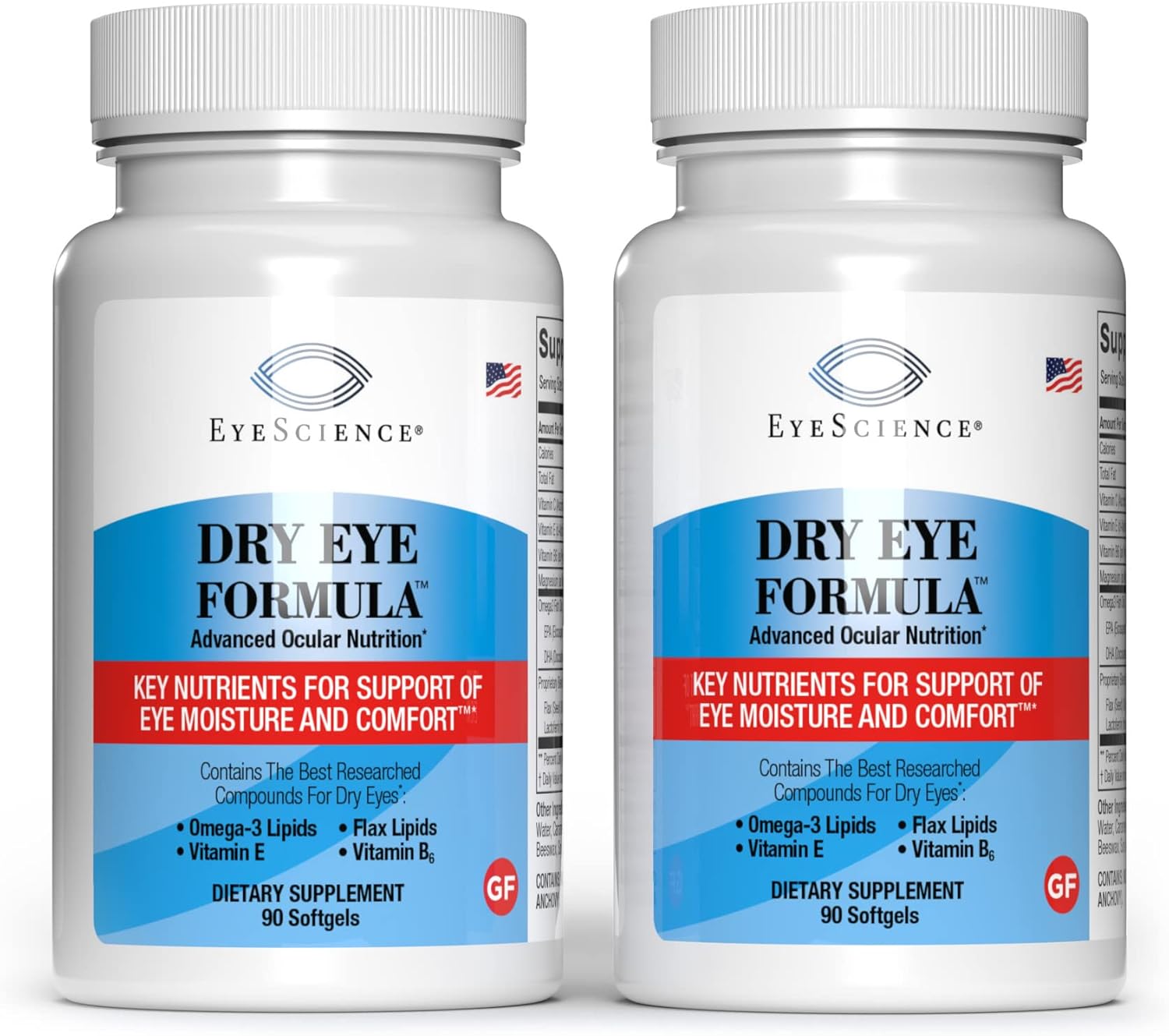 Dry Eye Formula - 90 Softgels - for Relief, Omega-3, Vitamins E, C & B6, Magnesium - Tear Production & Lasting Comfort - 2 Pack