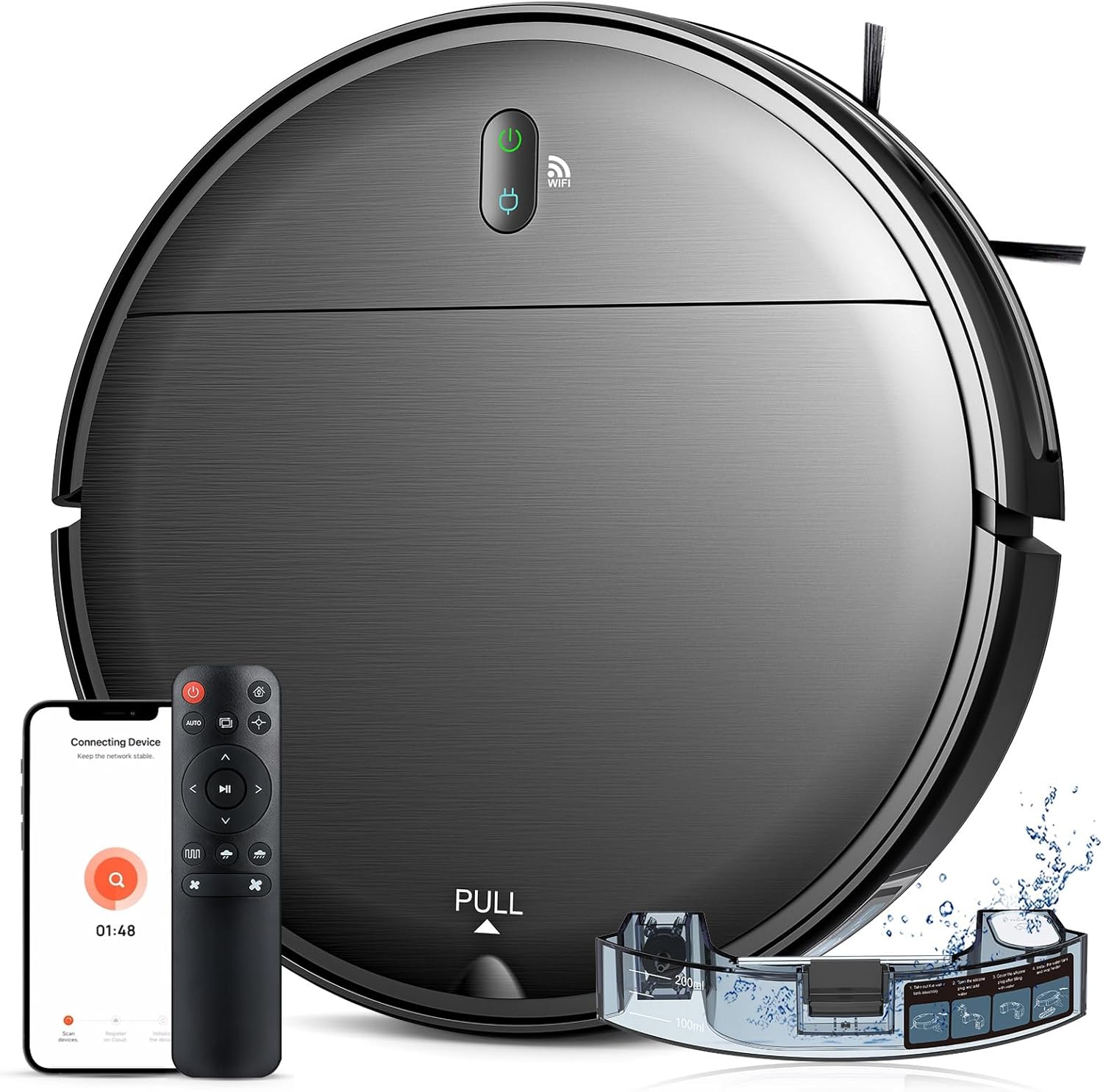 Robot Vacuum and Mop, 2 in 1 Robotic Vacuum Cleaner with Schedule, App/Voice, Slim Mopping Vacuum Robot with Watertank and Dustbin, Self-Charging, Easy of Use, Ideal for Hard Floor, Pet Hair, Carpet