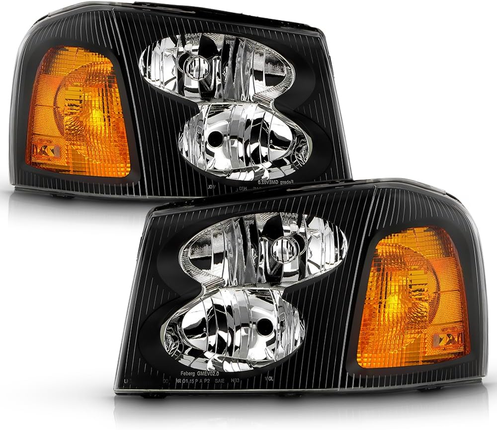 ACANII - For 2002-2009 GMC Envoy 02-06 XL 04-05 XUV Black Housing Headlights Headlamps Replacement Driver & Passenger