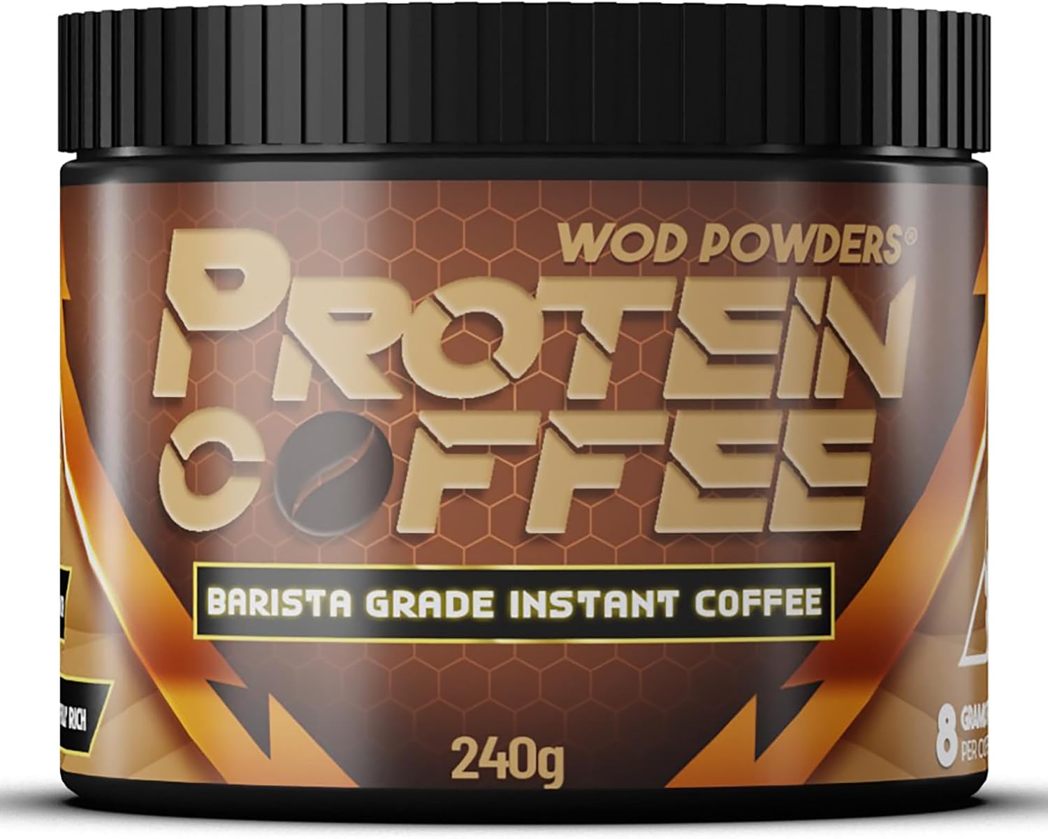 Protein Coffee | Barista Grade, Freeze Dried, Grass-Fed Bovine Collagen Coffee | 240g Tub with Scoop | Branded TrueStart with Hydrolysed Collagen | 8 Grams of Protein per Cup - Made by WOD Powders