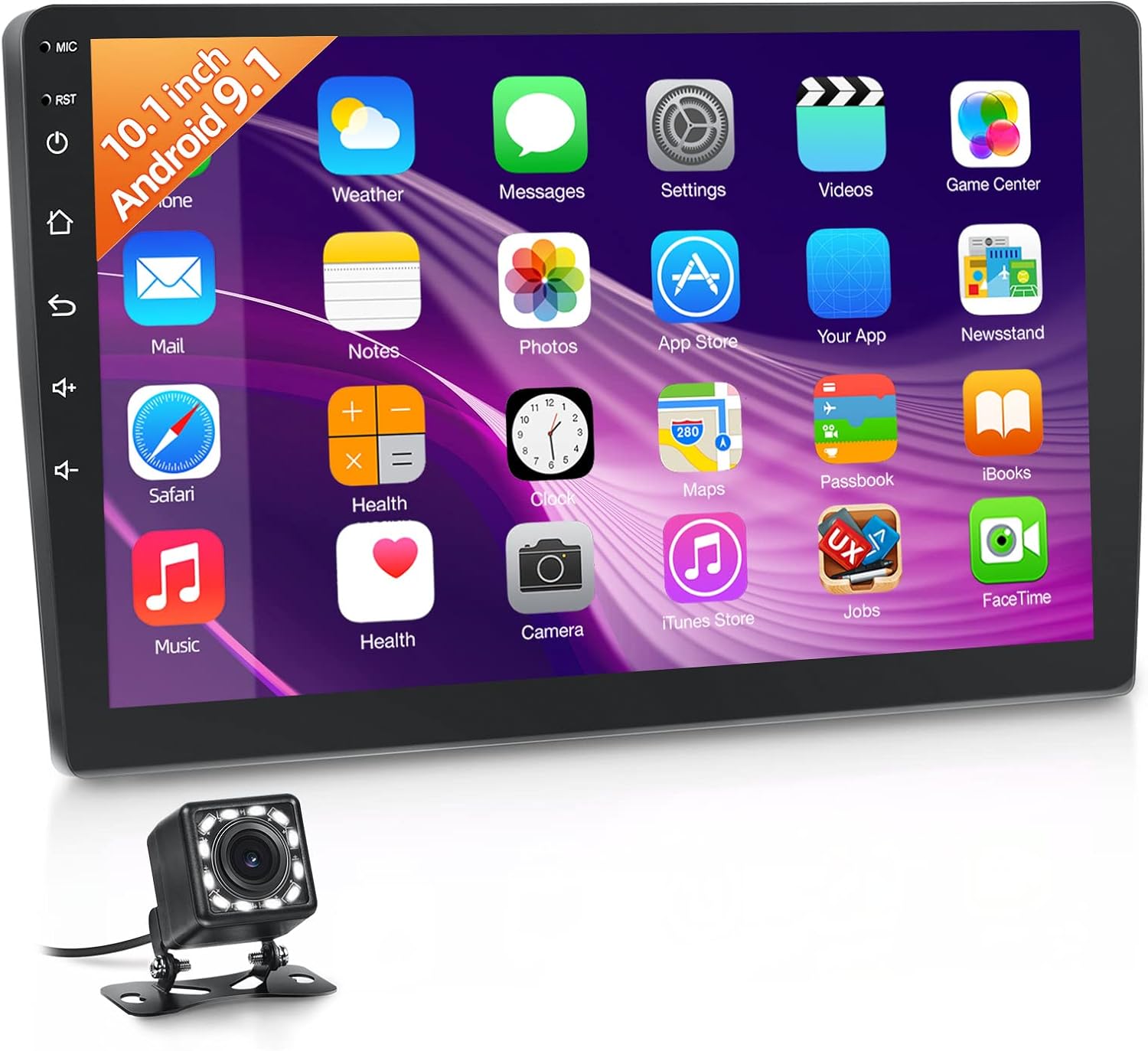 NHOPEEW 10.1 Inch Double Din Car Stereo HD Touch Screen Car Radio GPS Navigation Bluetooth FM Radio Support WiFi Mirror Link for Android/iOS Phone + Dual USB Input & Reversing Camera