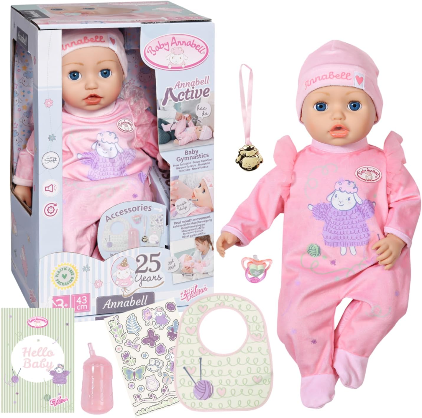 Baby Annabell Active Annabell 709900-43cm Doll with Soft Cuddly Body & Realistic Features and Sounds - Clothing and Accessories - Require 3 AAA Batteries (Not Included) - For Kids From 3+ Years