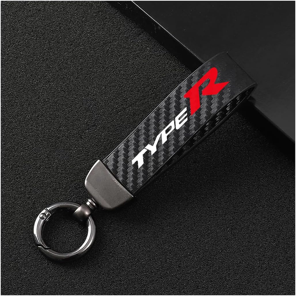 Car Keychain for Honda Type R, Microfiber Leather Car Keychain with 360°Rotatable Swivel Anti-Lost D-Ring,Black