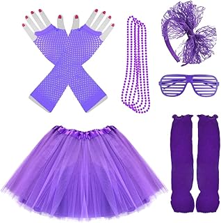 Kids 6 in 1 Costume Accessories 1970s 1980s Fancy Outfits and Dress for Cosplay Party Theme Party for Girl