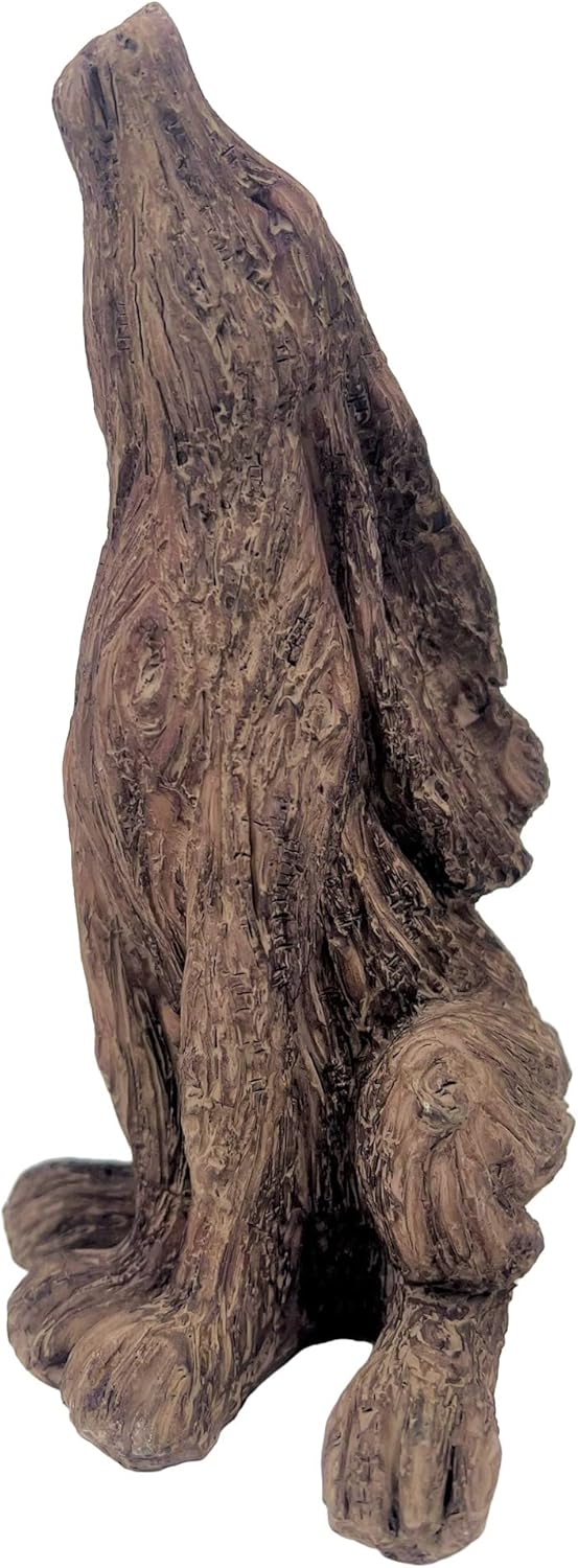 HH Home Hut Garden Ornaments Outdoor Sculpture Hare Rustic Wood Effect - Weatherproof and Waterproof Eye - Catching Rabbit Driftwood Animal Lawn Statue Outdoor Indoor Decor 21cm High