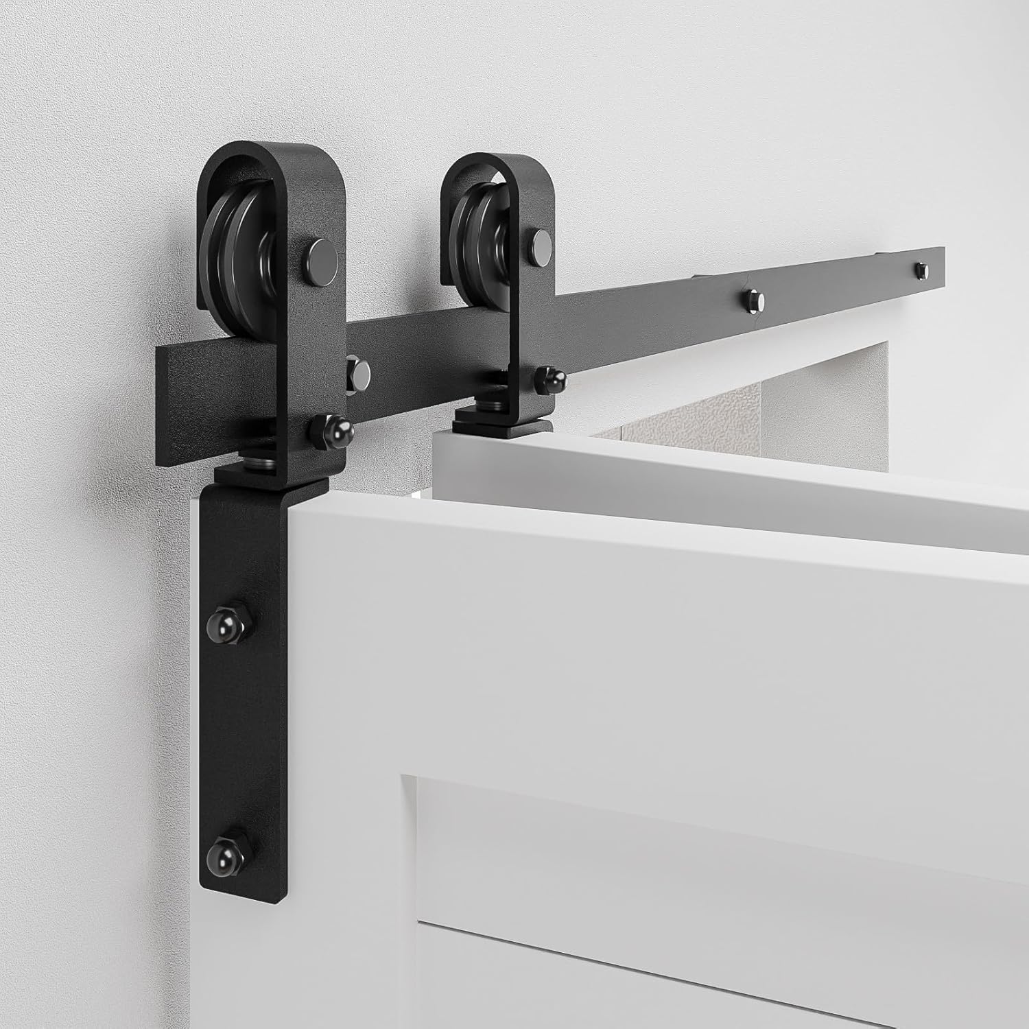 BONIKLUBA ‎3.3FT/102CM Bi-Folding Sliding Barn Door Hardware Track Kit for Double 48cm Wide Bifold Doors, Side Mounted Black Roller Hanger (No Door)
