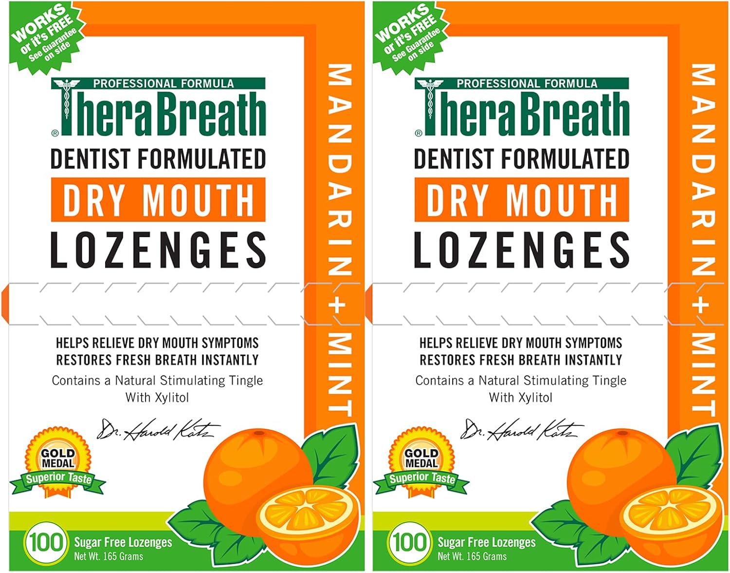 TheraBreath Dry Mouth Lozenges with Zinc, 100 Lozenges, Mandarin Mint, 100 Count (Pack of 2)
