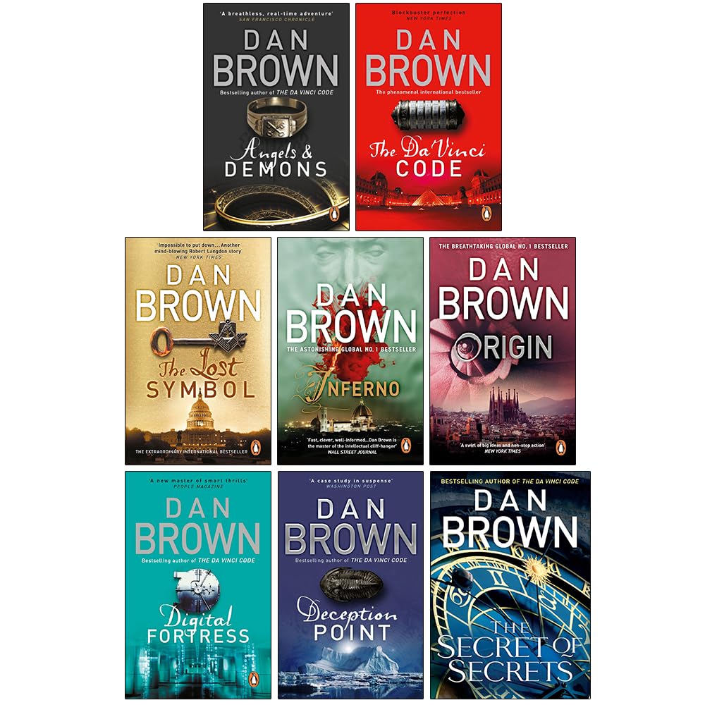 Robert Langdon Series 8 Books Collection Set By Dan Brown (Angels And Demons, The Da Vinci Code, The Lost Symbol, Inferno, Origin, Digital Fortress, Deception Point & The Secret of Secrets)