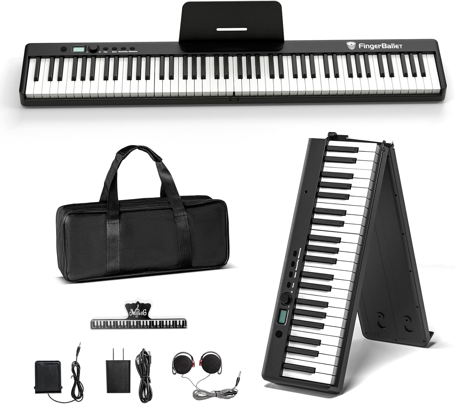 Portable Piano Keyboard, Semi-Weighted Folding Digital Piano 88 Key, Full Size, Wood Grain, Electric Piano Keyboard w/MIDI Bluetooth, Suitable for Adult, Toddler, Kids