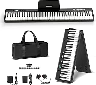 Portable Piano Keyboard, Semi-Weighted Folding Digital Piano 88 Key, Full Size, Wood Grain, Electric Piano Keyboard w/MIDI Bluetooth, Suitable for Adult, Toddler, Kids
