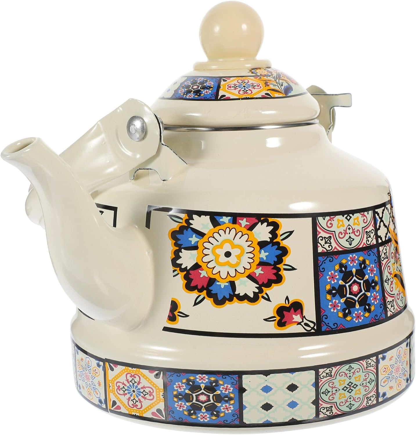 Luxshiny 1.1L Vintage Enamel Tea Kettle - Stovetop Porcelain Coffee Pot with Heat-Resistant Handle, Retro Hot & Cold Water Jug for Gas/Electric Hobs (Classic Red/Blue