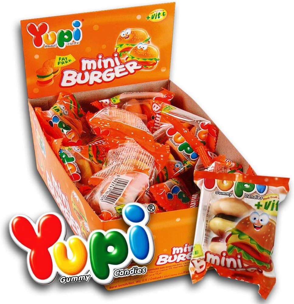Yupi Mini Burger Jelly Gummy Mixed Fruit Flavour Candy Candies Sweet 24pcs x 8g Box