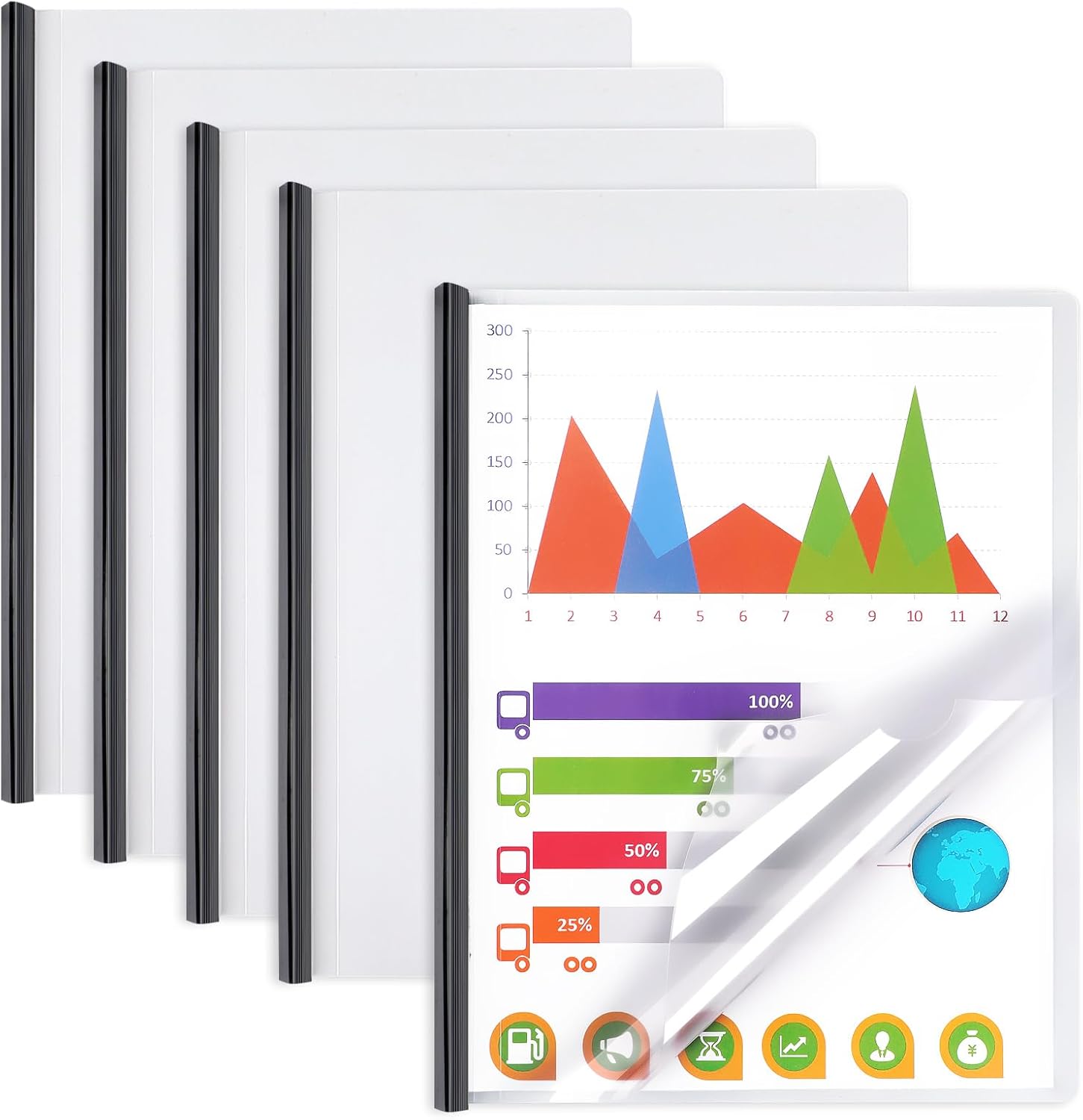 Report Covers with Sliding Bar, Clear Report Covers for A4 and Letter Size Paper, Resume Covers Presentation Folders File Document Binder for School Business, 70 Sheet Capacity