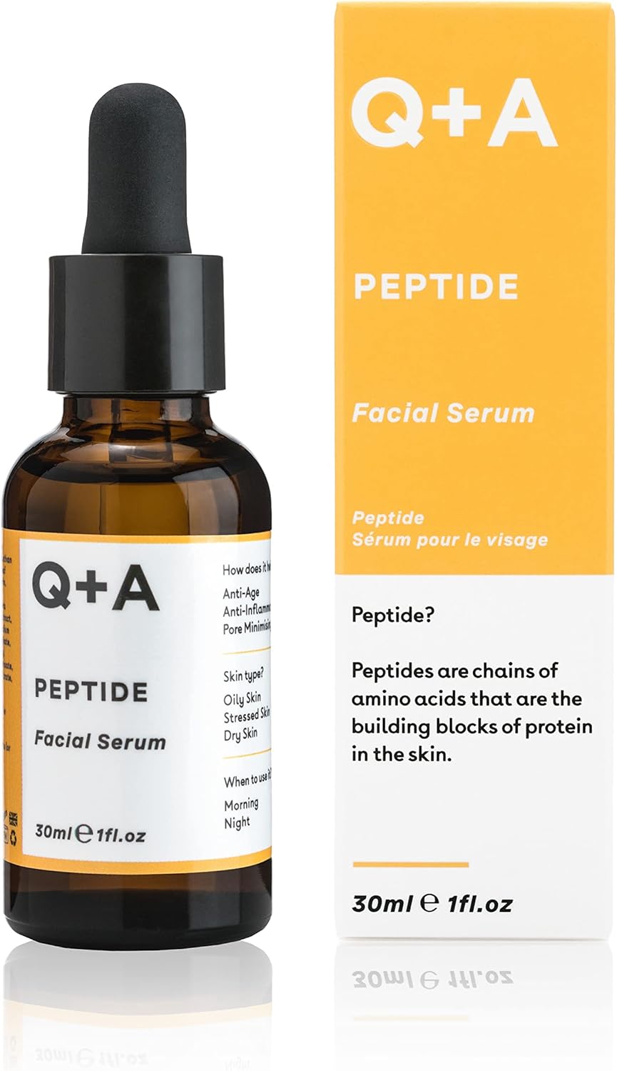 Q+A Peptide Facial Serum (30ml), Natural Anti Ageing Face Serum with Hyaluronic Acid, Pure Peptide, Magnesium, Fragrance Free Skincare, Hydrates and Plumps the Skin for a Youthful Glow