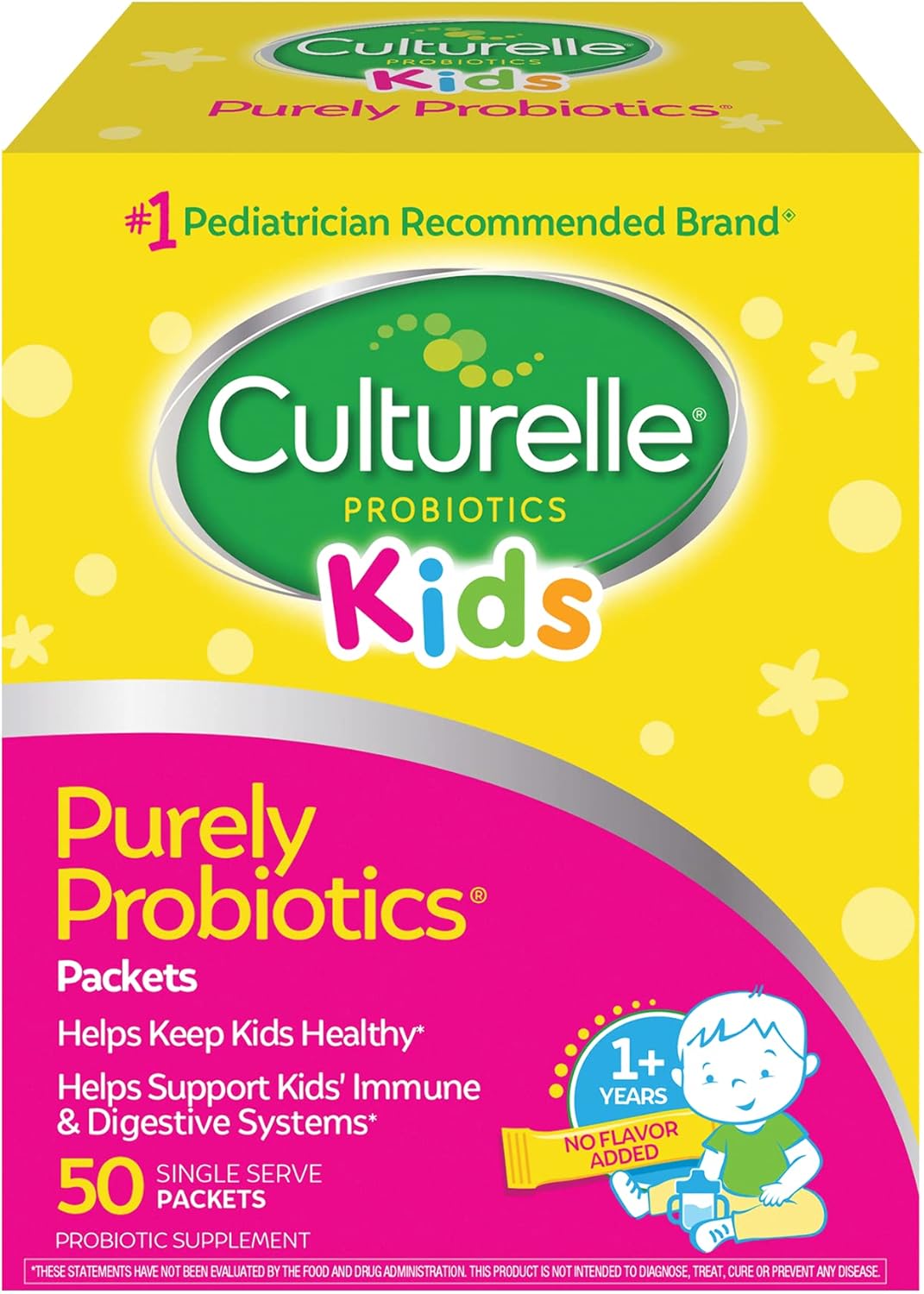 Culturelle Kids Daily Probiotic Packets for Kids, (Ages 3+) - 50 Count – From the #1 Pediatrician-Recommended Brand – Flavorless Daily Probiotics for Digestive Health & Immune Support