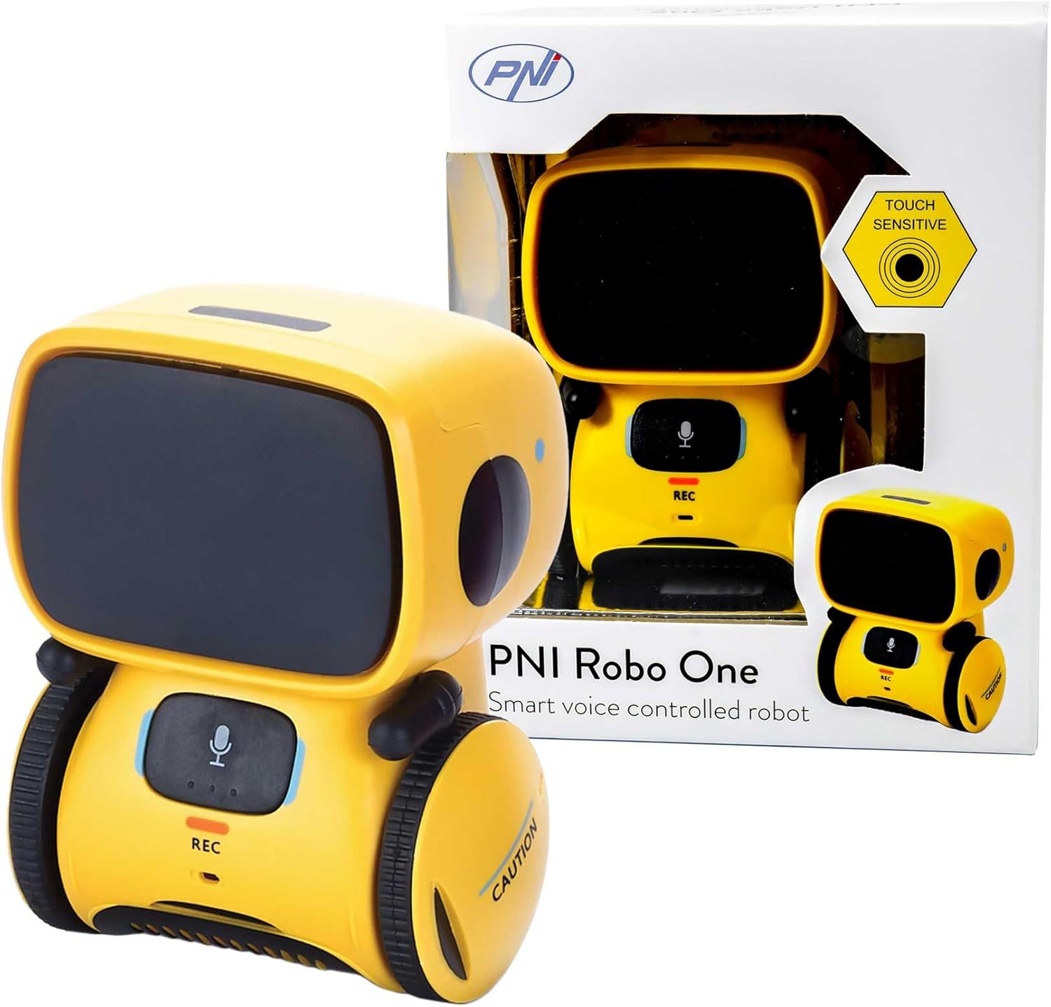 PNI Robo One interactive intelligent robot, voice control, touch buttons, yellow