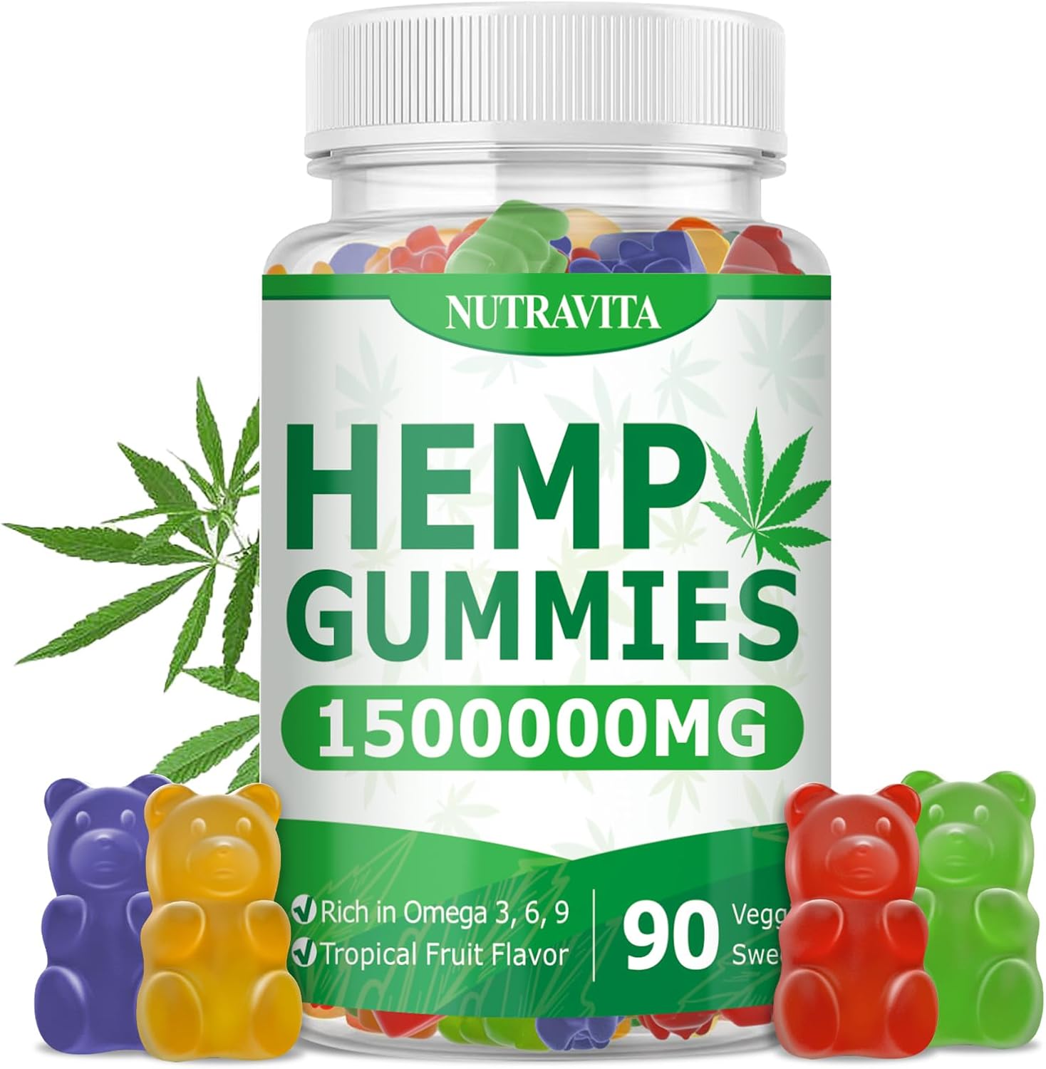 Naturals Fruit Hemp Gummies 1,500,000mg High Strength - Natural Hemp Oil Infused Gummies Great for Peace & Relaxation,America's #1 Favorite Hemp Gummy Brand - 90 Gummies