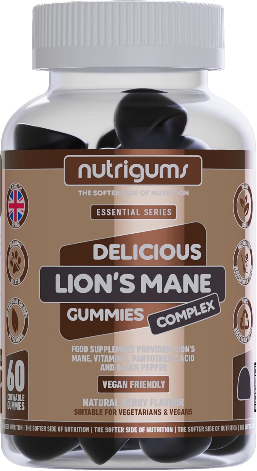 Lion's Mane Mushroom 2500mg High Strength Complex Gummy | Berry Flavour | 60 Vegan Gummies | Polysaccharides with VIT C, VIT B5 and Black Pepper | for Cognition & Mood by NUTRIGUMS®
