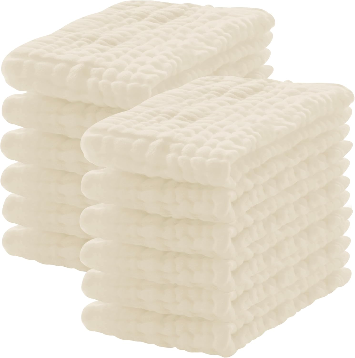 Lovely Care 12 Pack Muslin Burp Cloths 100% Cotton Muslin Cloths Large 20''x10'' Extra Soft and Absorbent Baby Burping Cloth - Ivory