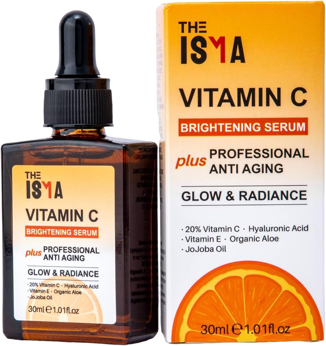 THE ISMA Vitamin C Serum for Face, Anti-Aging, 20% Vitamin C, Hyaluronic Acid, Vitamin E, Brightening Serum for Face/Neck/Eye Contour, All Skin Types 30ml