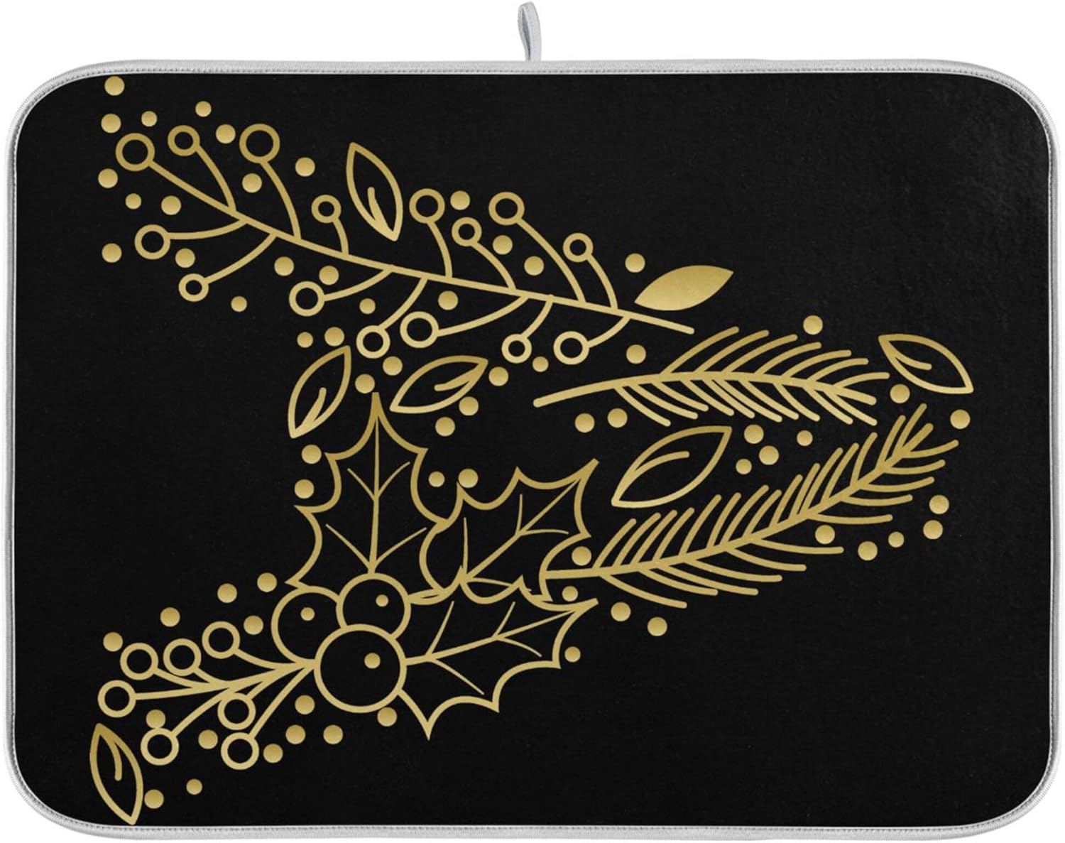 Faux Gold Floral Alpha-01 Dish Drying mat Kitchen mat for Counter Dish Drainer mat Bottle Dryer mat 16 x 18