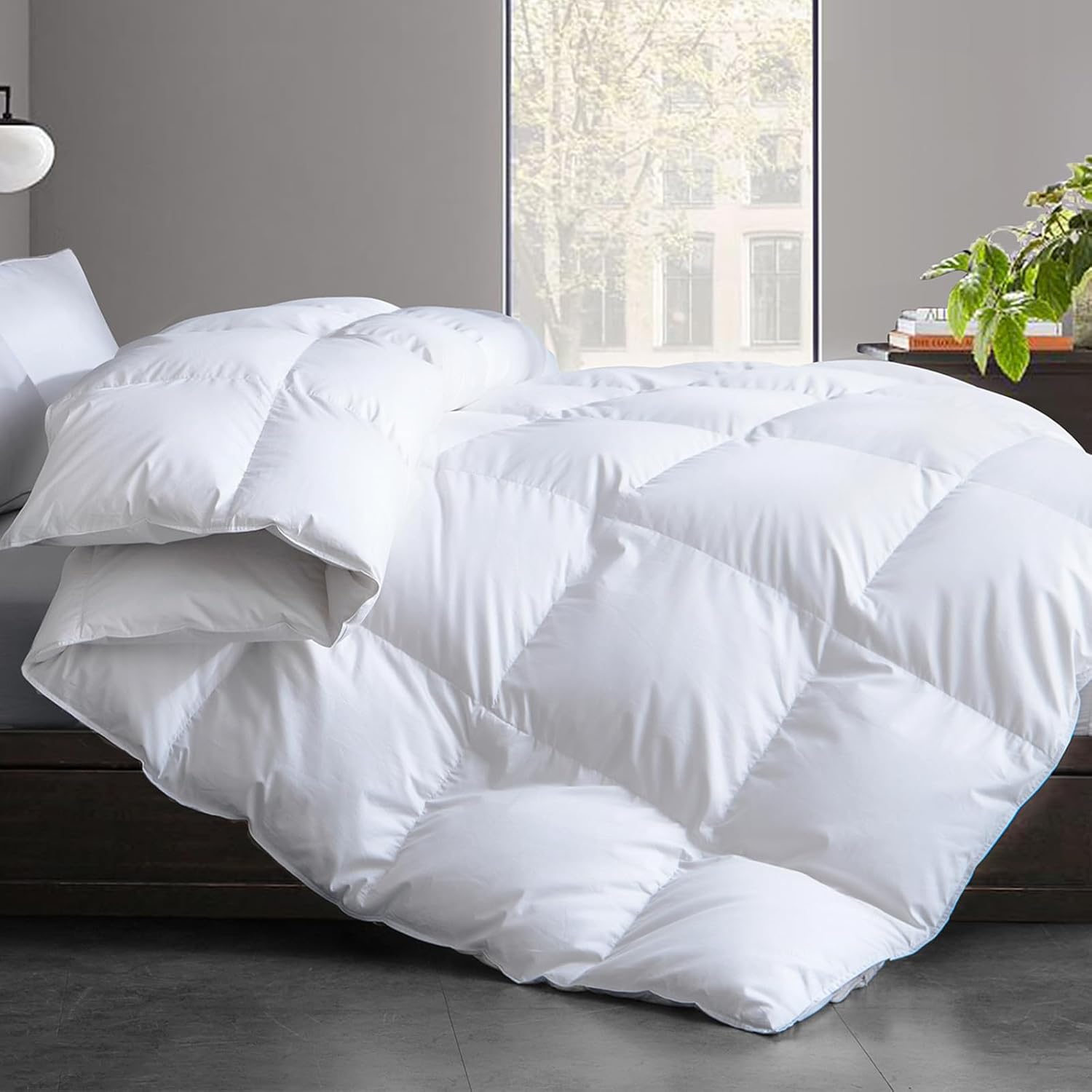 Cosybay Queen Size Feather Down Fiber Comforter - Ultra Fluffy 100% Cotton Duvet Insert, All Season Hotel Luxury Bedding with Corner Tabs, 90"x90" White