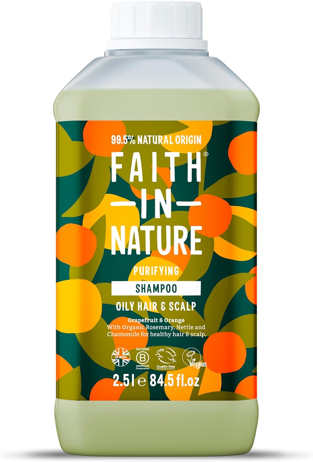 Faith In Nature Natural Grapefruit & Orange Shampoo, Purifying For Oily Hair & Scalp, Vegan & Cruelty Free, No SLS, Silicones or Parabens, 2.5L Refill