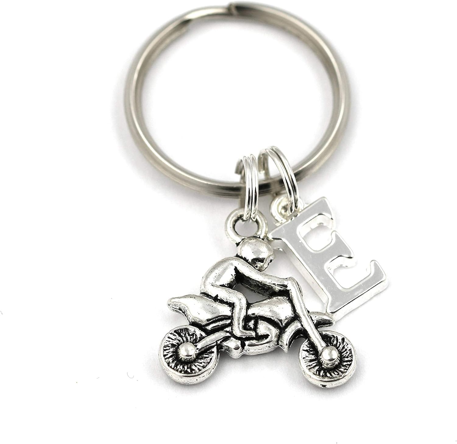 Silver Knight Motorbike Key Ring, Personalized Motorcycle Keychain, Motorbike Keyring, Any Initial Keychain,Biker,Speedway, Dirt Bike in a Gift Bag