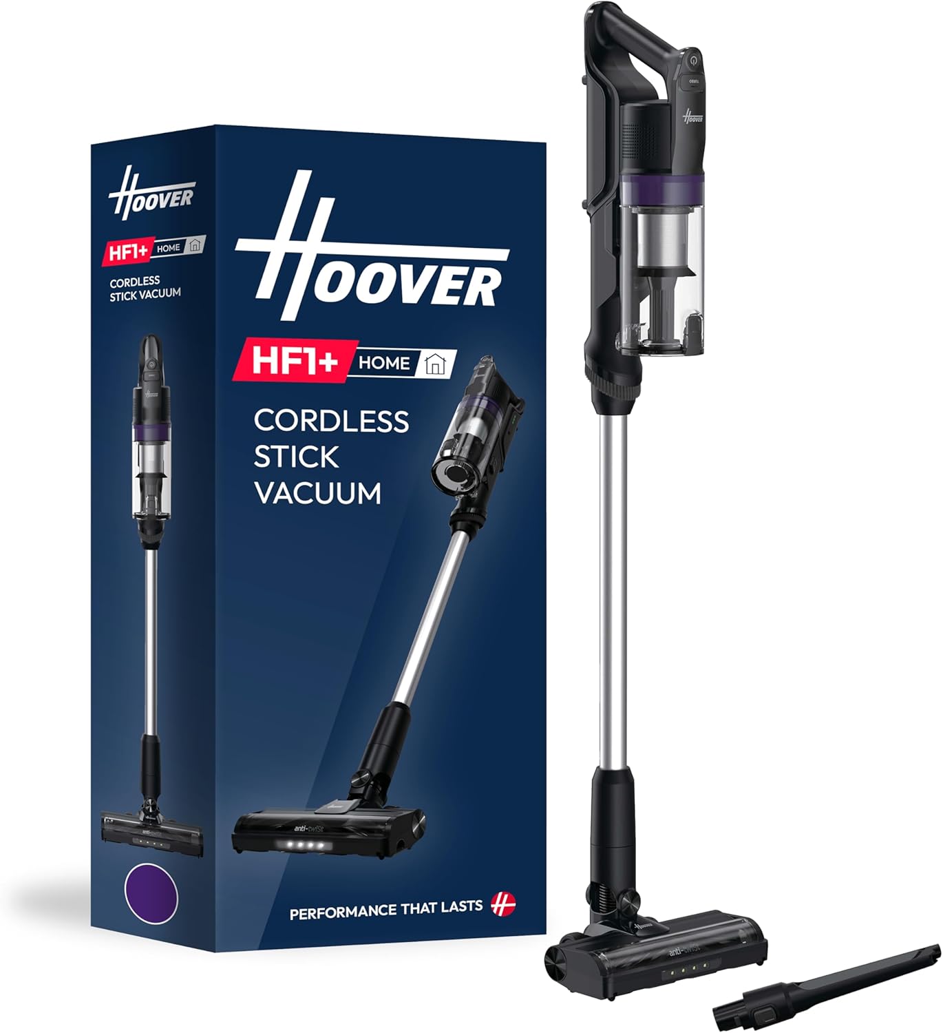 Hoover HF1 Plus Cordless Stick Vacuum Cleaner with Turbo Suction Mode, Up to 45 Min Runtime, Rechargable, Multi-Floor Nozzle, Anti Hair Wrap, Handheld Capability, 165w [HF1PZ10H]