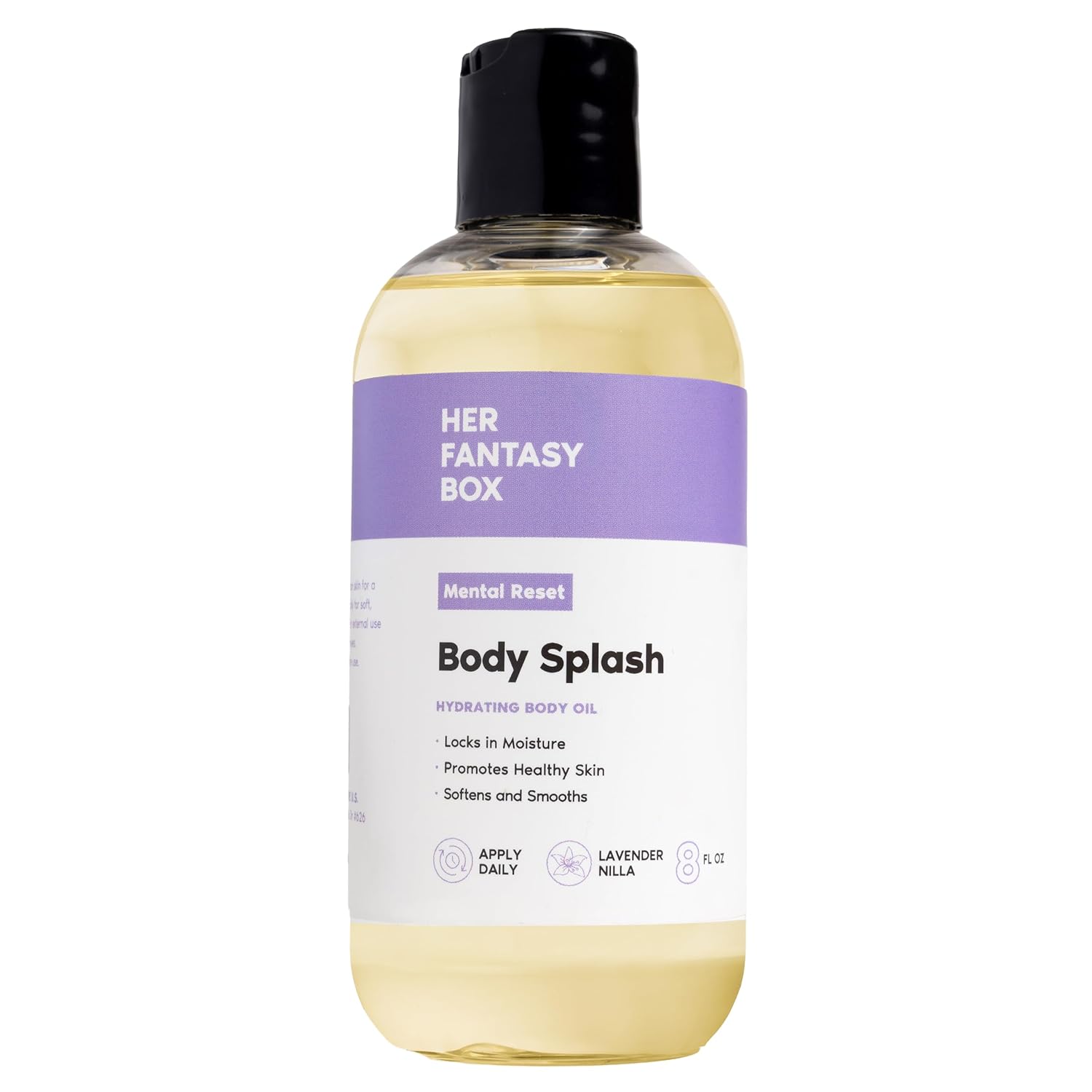 Her Fantasy Box | Body Splash Mental Reset Fragrance Oil – Lavender, Chamomile & Warm Vanilla Scent with Soft Amber & Musk, Lightweight Hydrating Body Oil, Vegan & Cruelty Free
