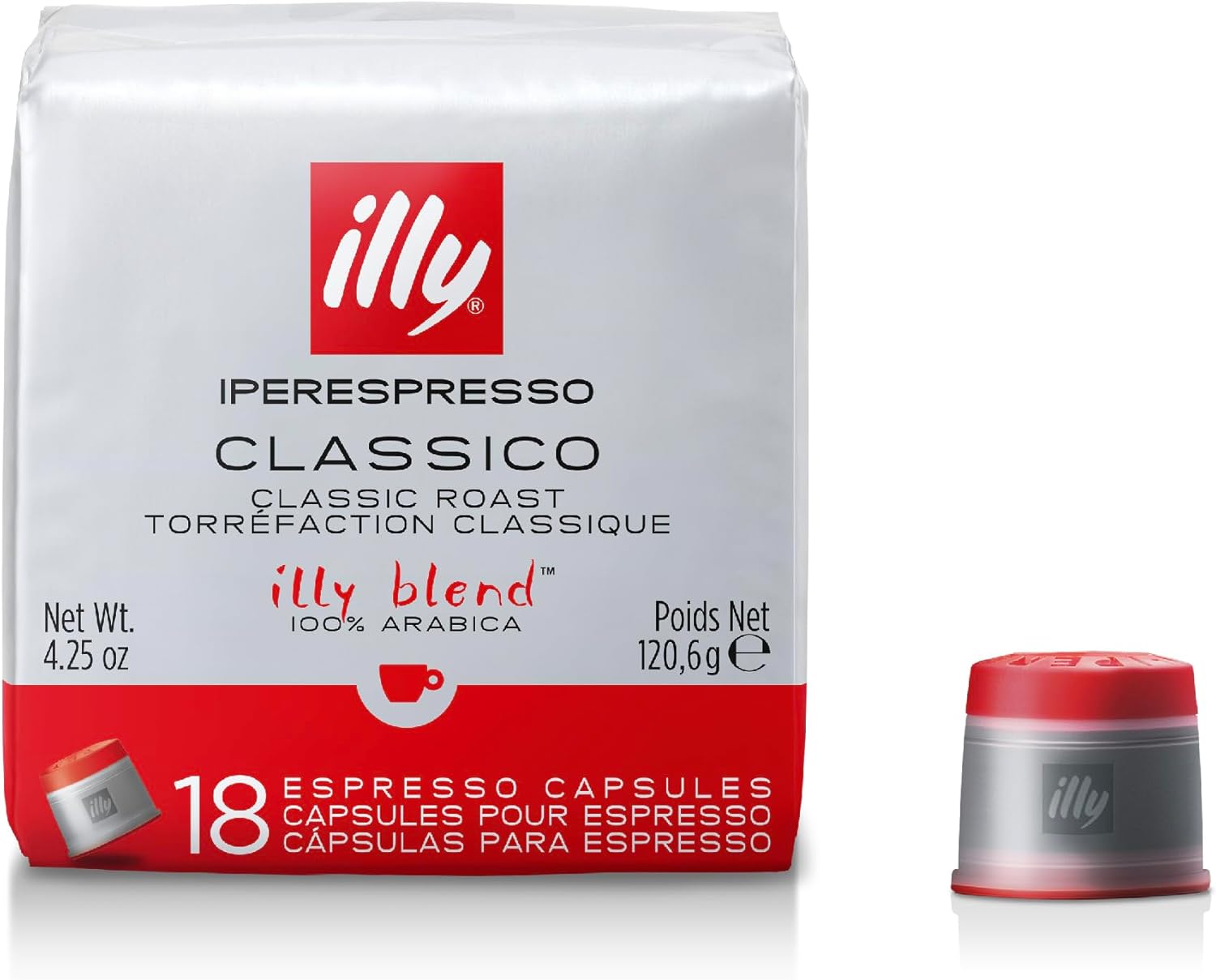 illy Coffee - iperEspresso Capsules - illy Coffee Pods - Classico Medium Roast - 100% Arabica Beans - ideal for Espresso and Cappuccino - Francis Francis Compatible - 6 x 18 Pods