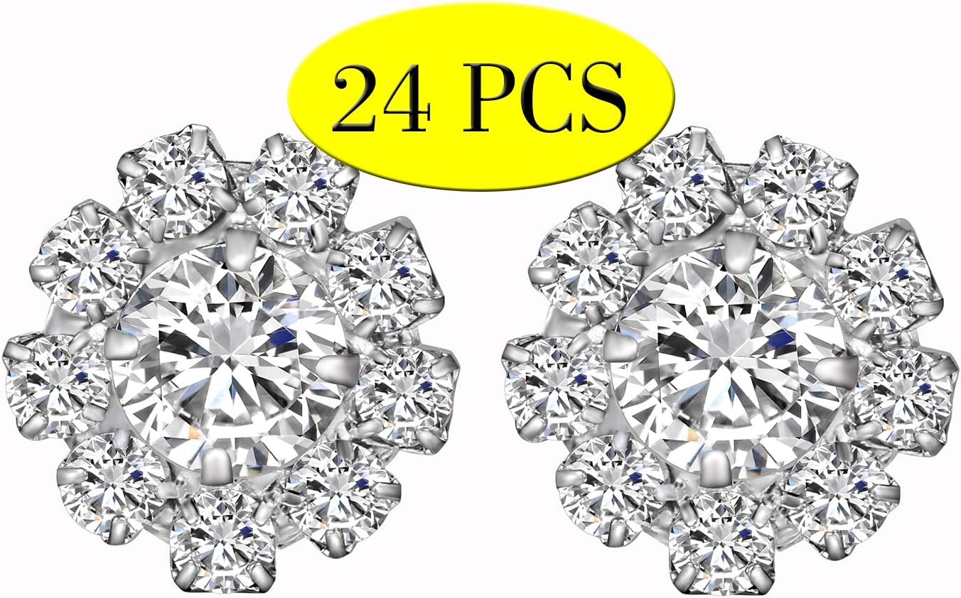 24PCS Rhinestone Buttons for Crafting Silver Crystal Flower Button Embellishments Crafting Bulk for Cardigan Clothing Sewing Decoration